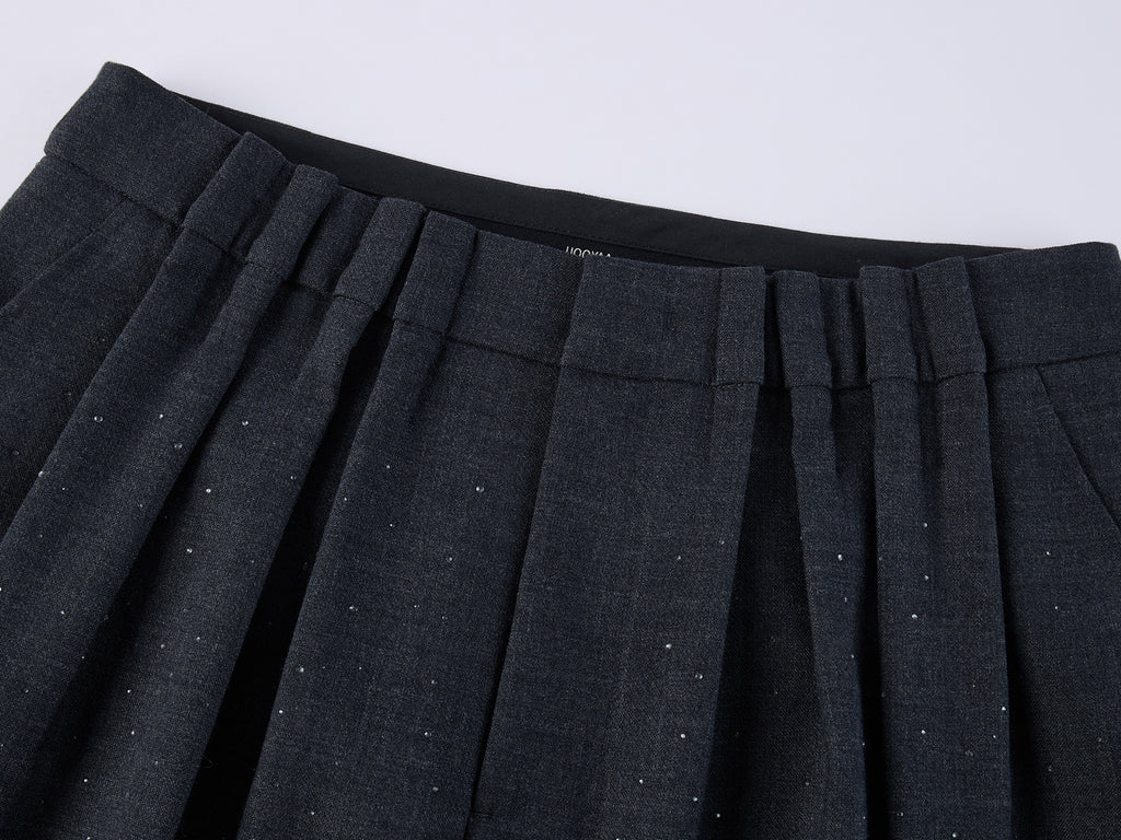 Asymmetric Pleat Rhinestone Pencil Skirt