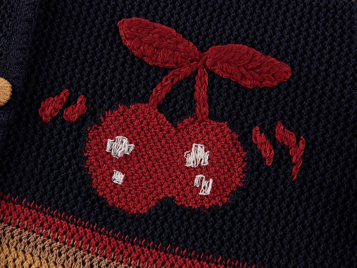 Vintage Hand-Knit Cherry Cardigan