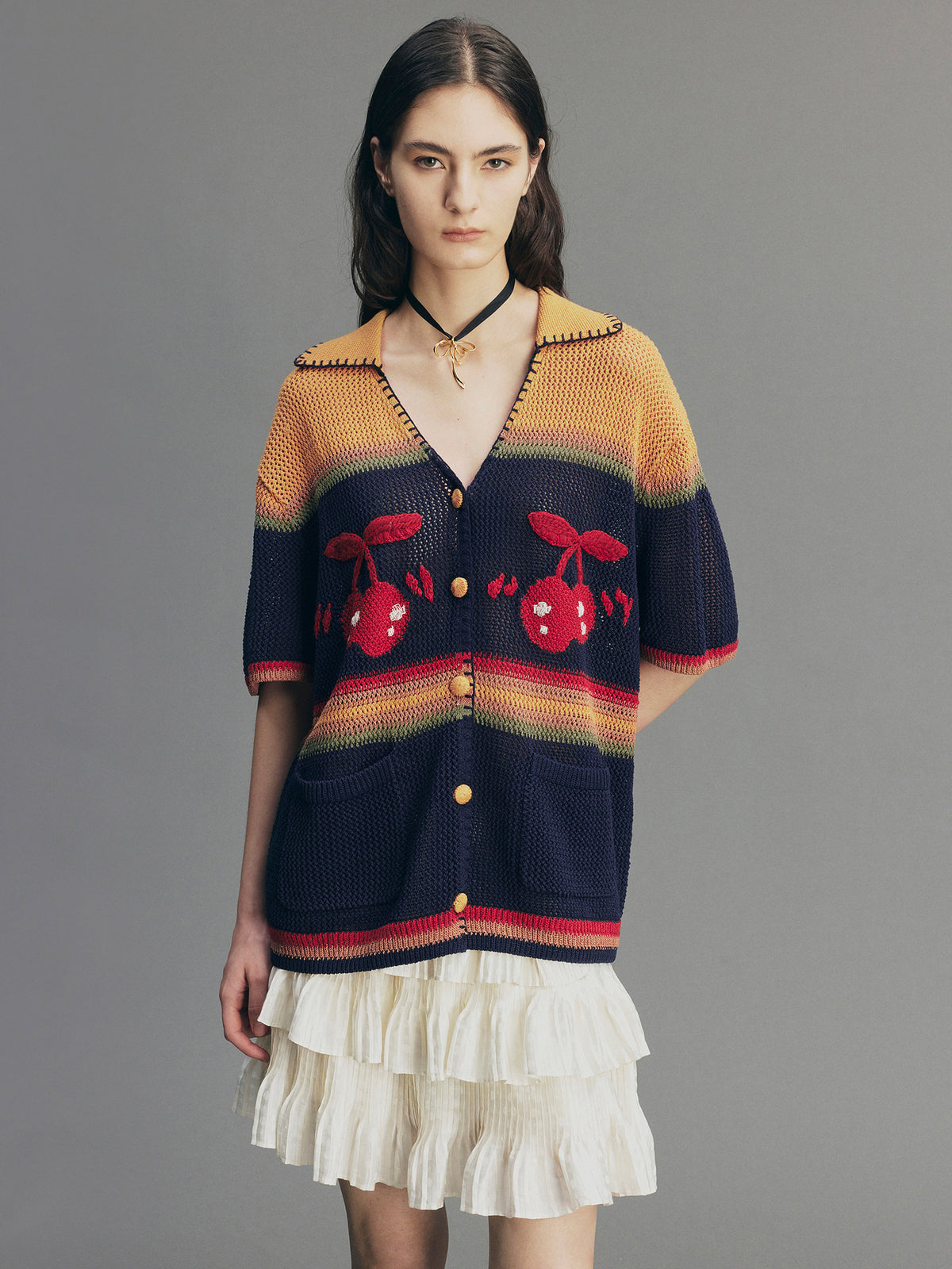 Vintage Hand-Knit Cherry Cardigan