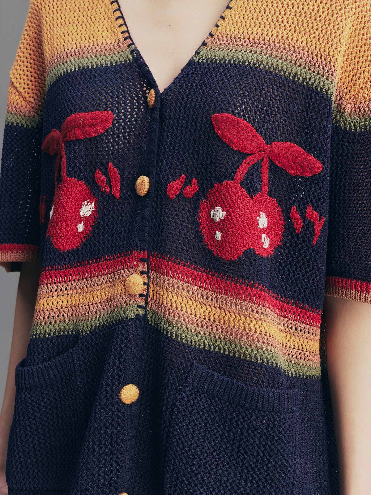 Vintage Hand-Knit Cherry Cardigan