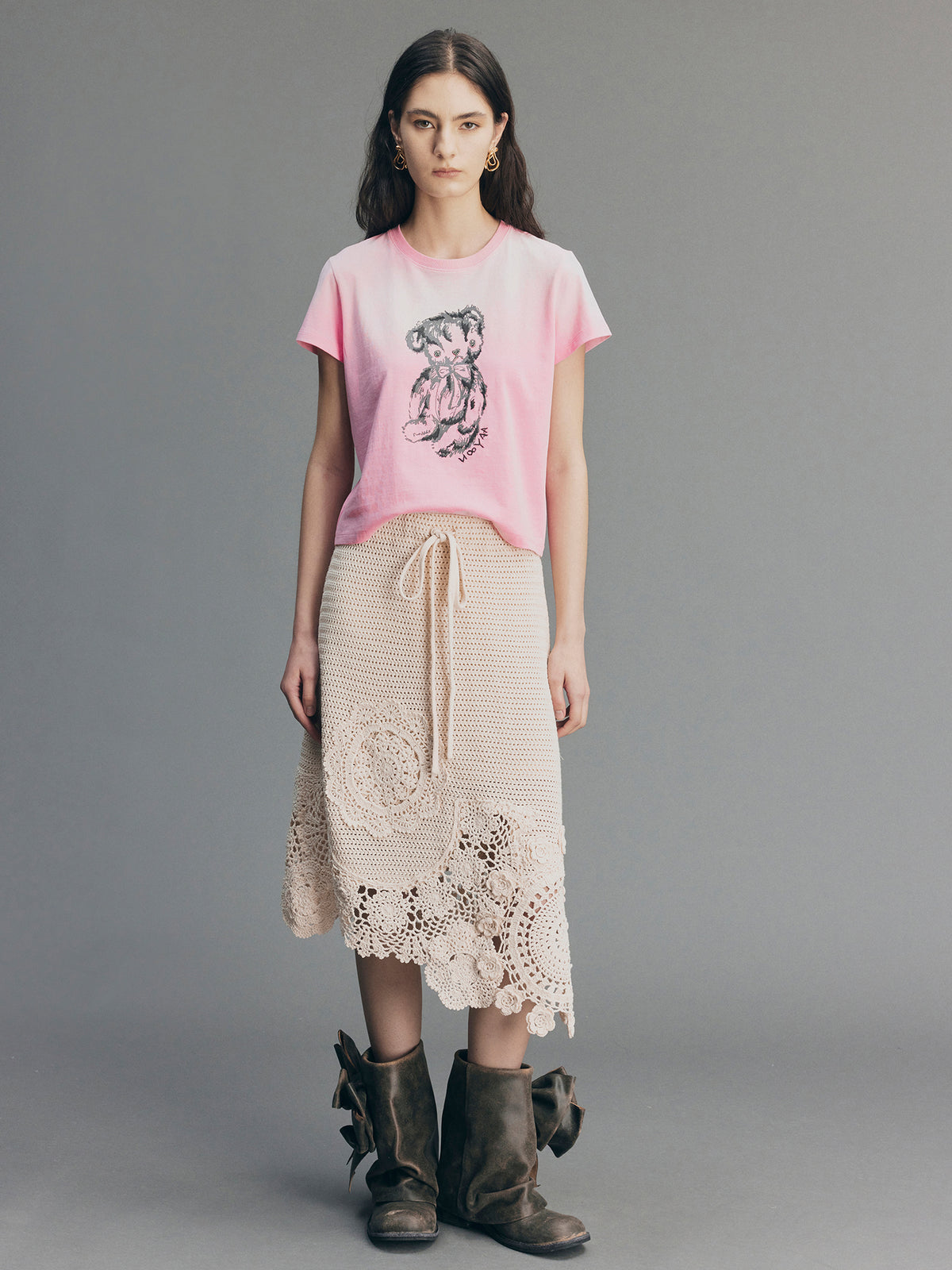 Bear-Print Embroidery T-shirt
