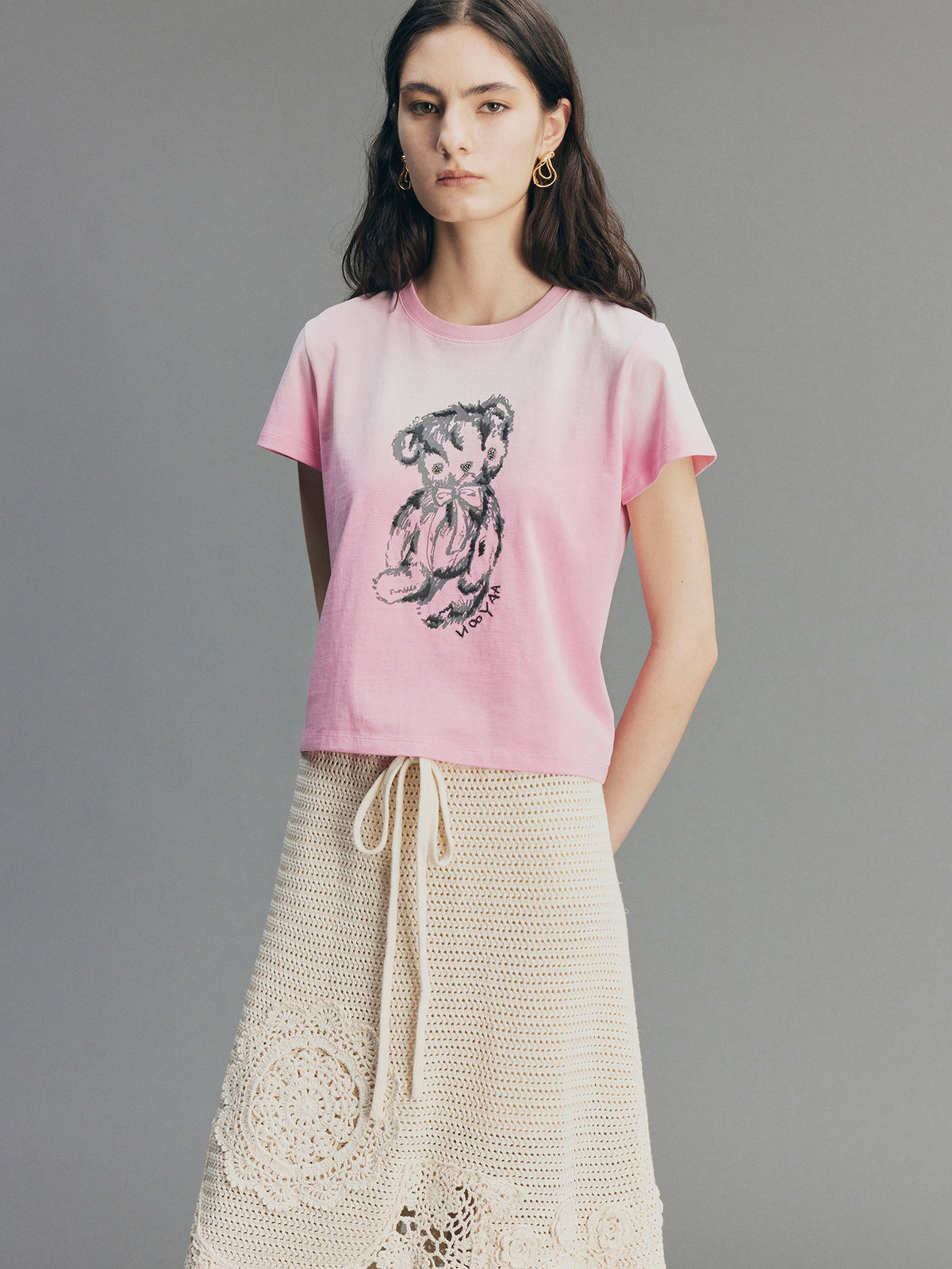 Bear-Print Embroidery T-shirt