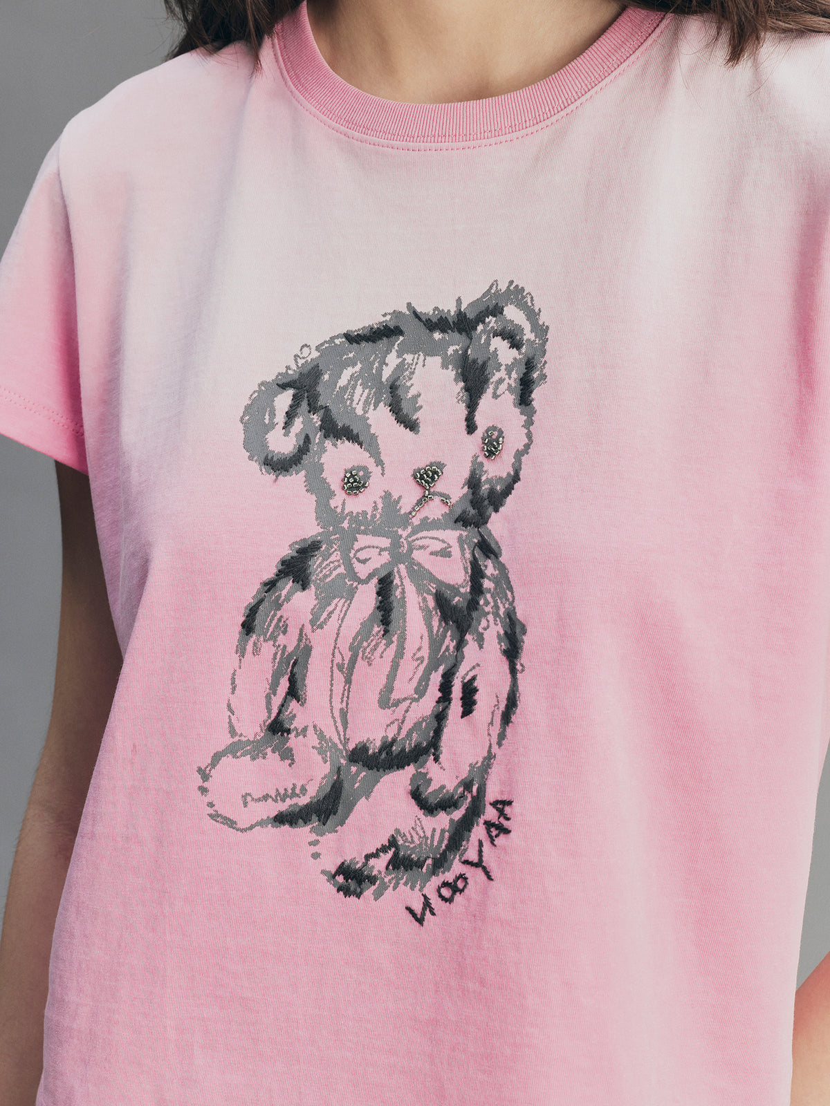 Bear-Print Embroidery T-shirt