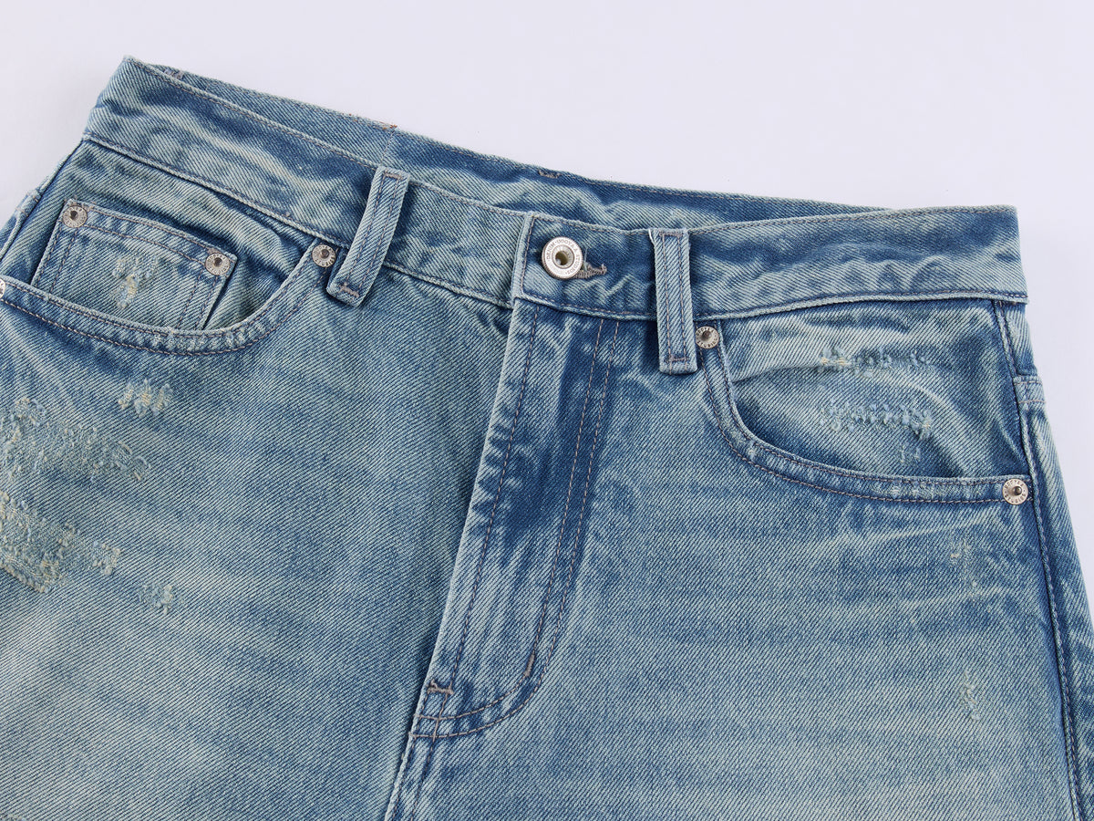 Rock Wash Distressed Straight-Leg Jeans