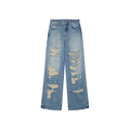 Rock Wash Distressed Straight-Leg Jeans