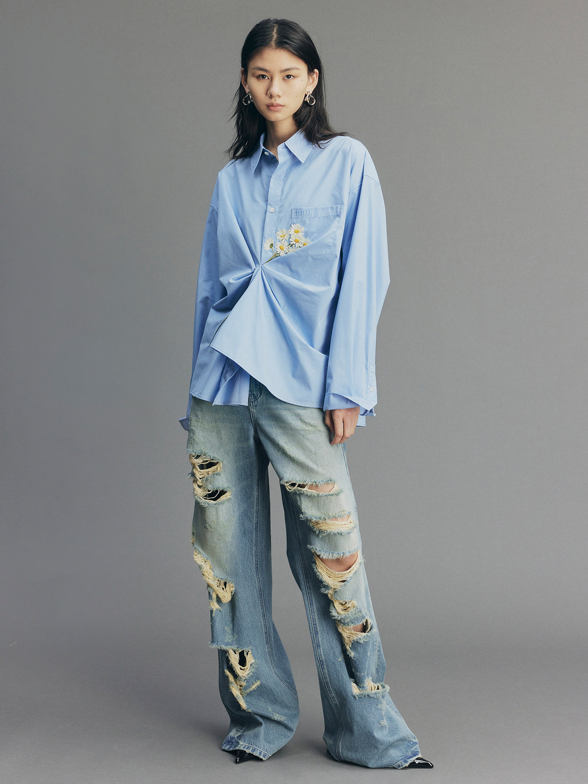 Rock Wash Distressed Straight-Leg Jeans