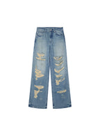 Rock Wash Distressed Straight-Leg Jeans