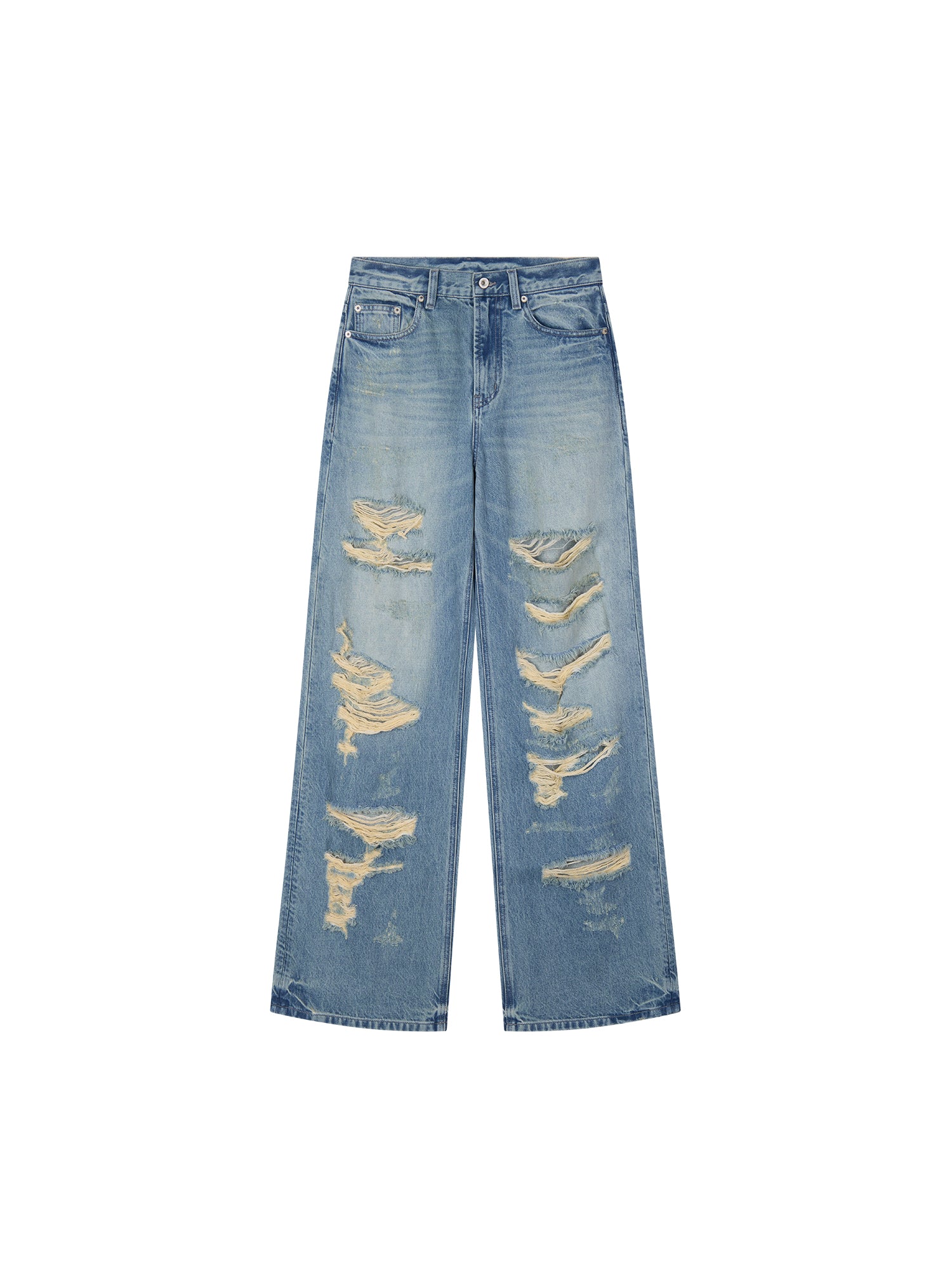 Rock Wash Distressed Straight-Leg Jeans