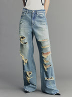 Rock Wash Distressed Straight-Leg Jeans
