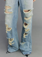 Rock Wash Distressed Straight-Leg Jeans