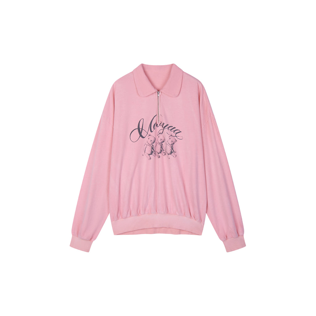 Flocked Bear Half-Zip Sweatshirt
