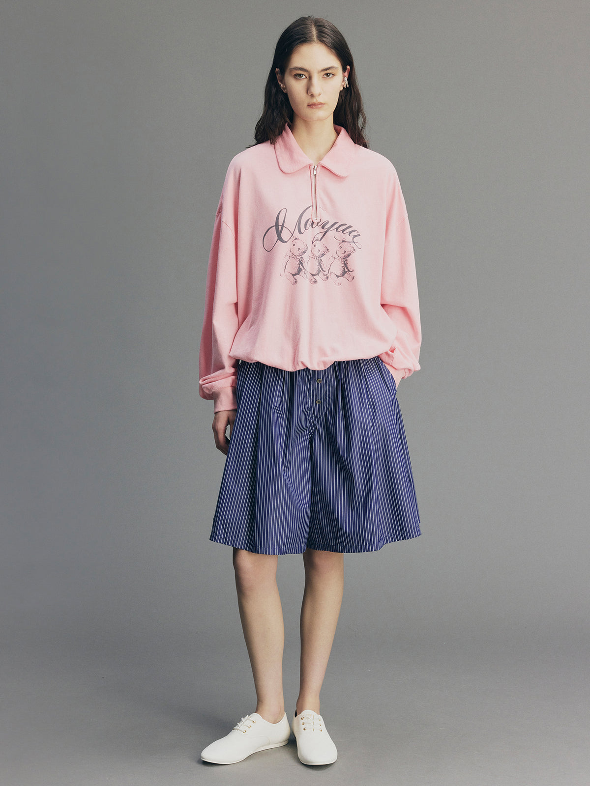 Flocked Bear Half-Zip Sweatshirt