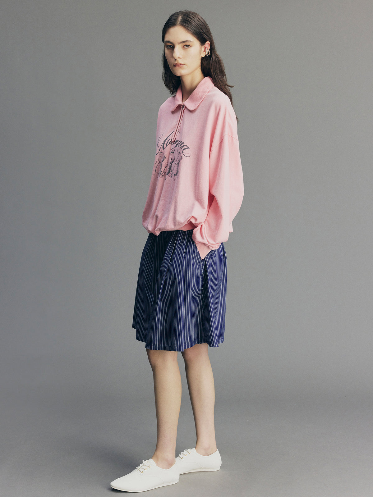 Flocked Bear Half-Zip Sweatshirt