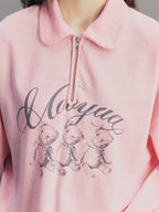 Flocked Bear Half-Zip Sweatshirt