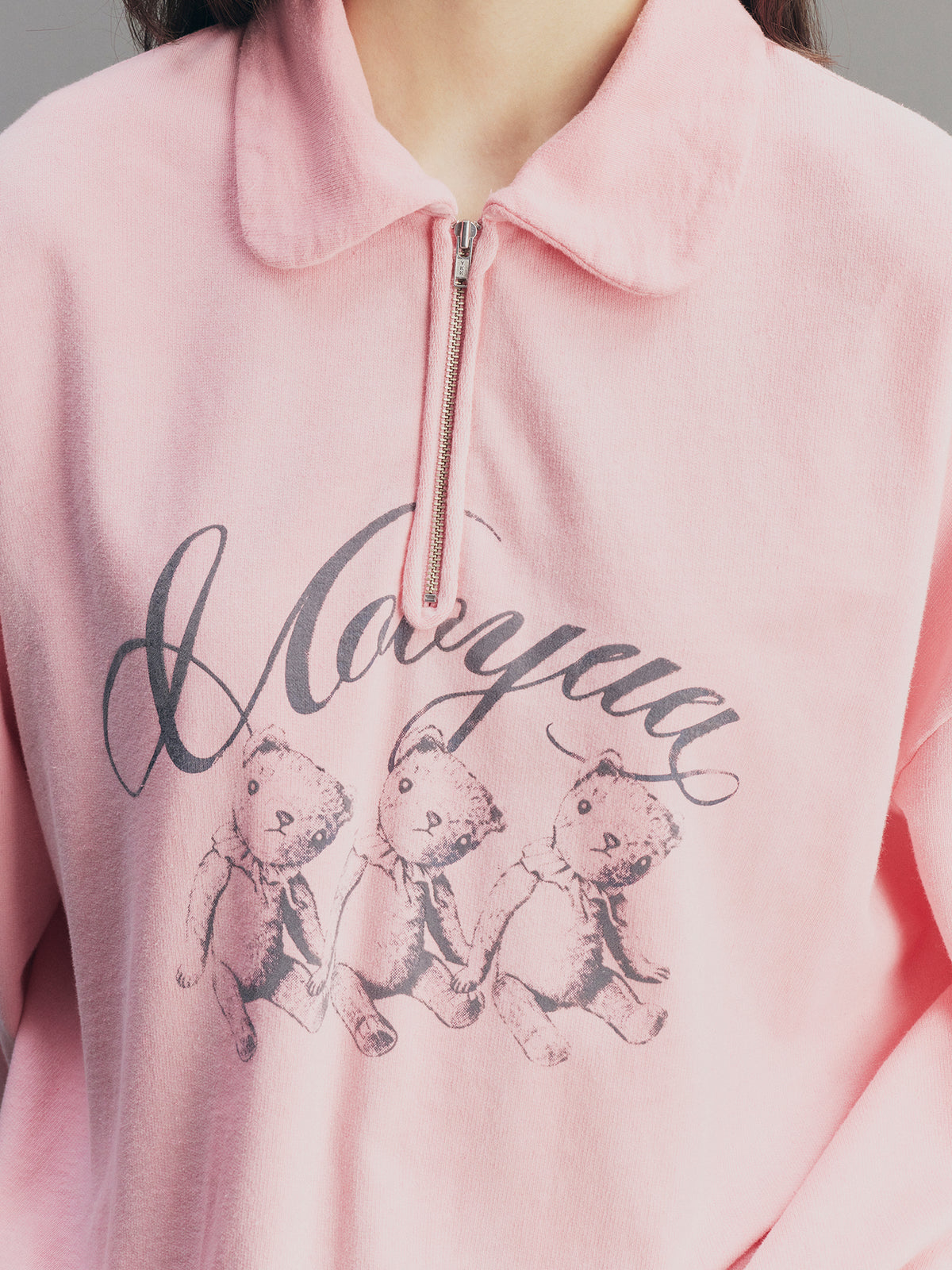 Flocked Bear Half-Zip Sweatshirt