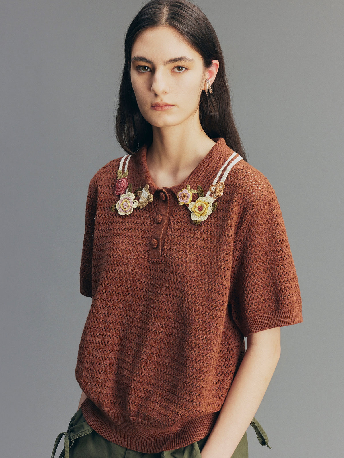Vintage Hand-Crochet Polo Knit T-shirt