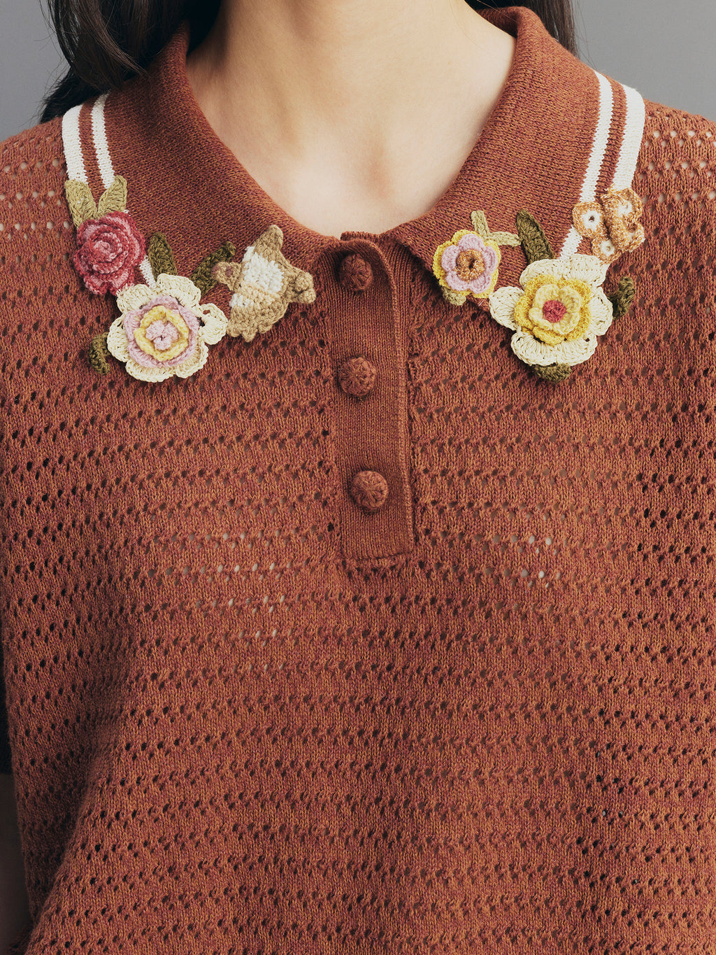 Vintage Hand-Crochet Polo Knit T-shirt