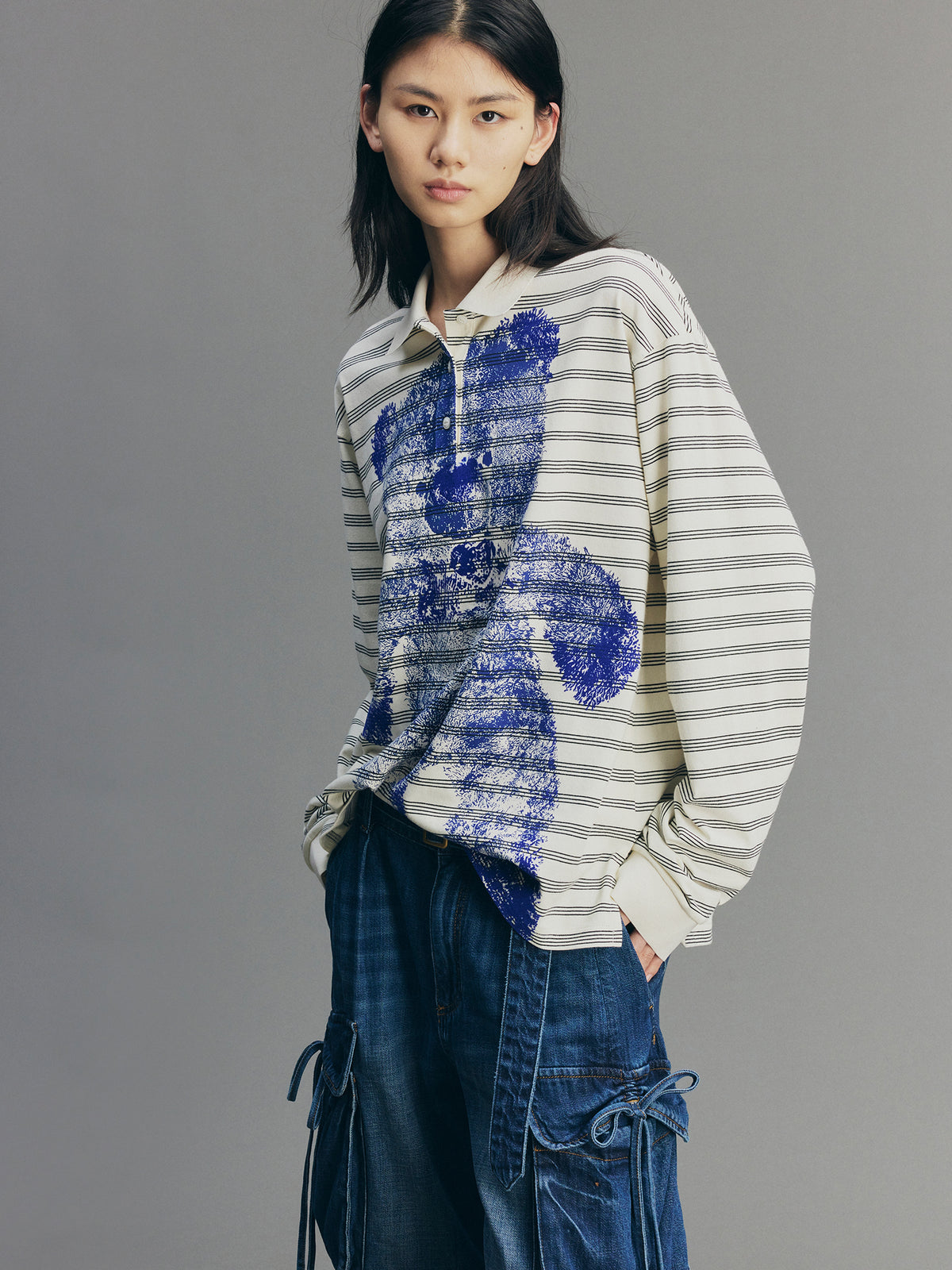 Bear-Print Polo Sweatshirt