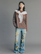 Striped Sailor Collar  Swearshirt