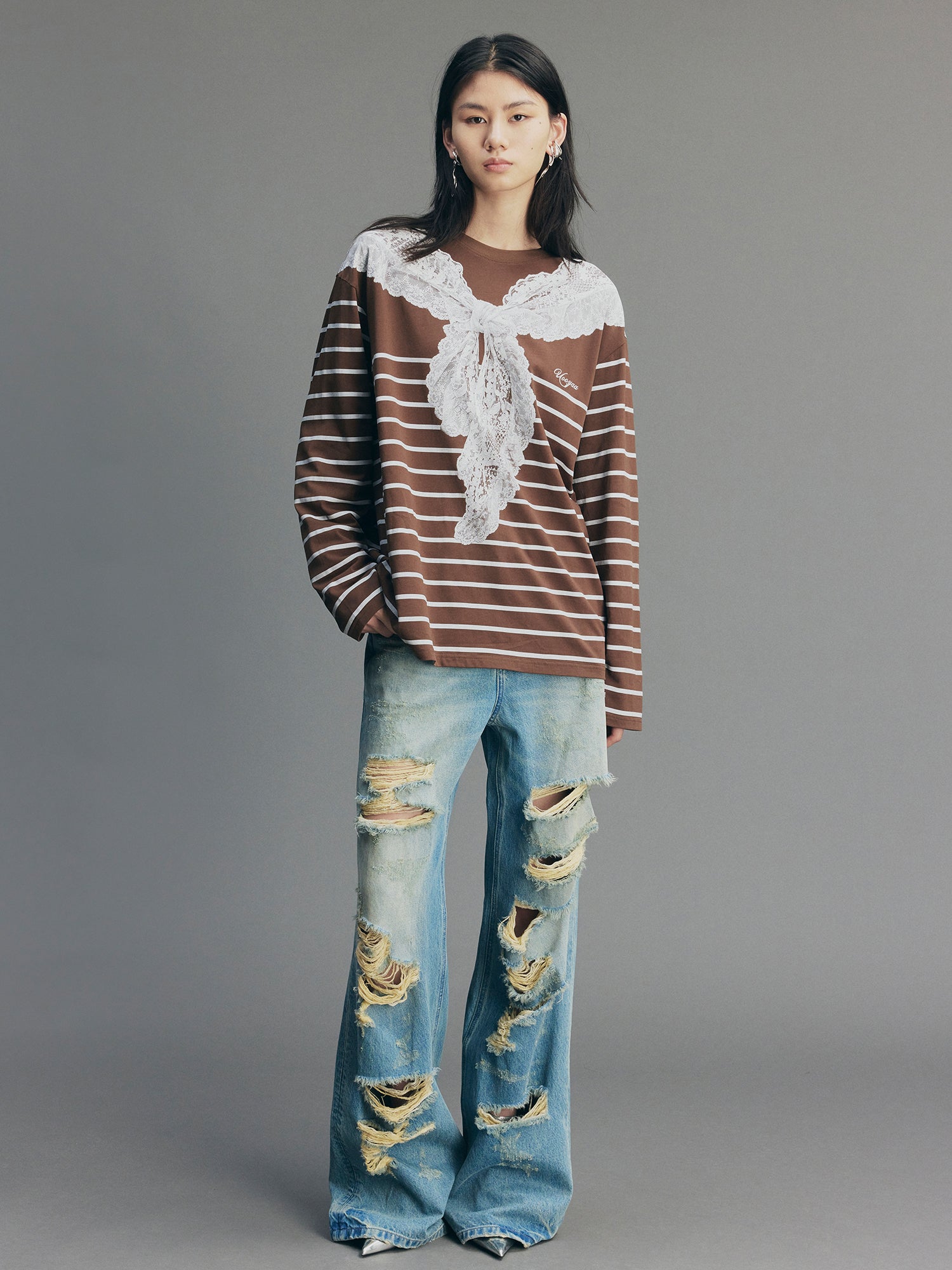 Striped Sailor Collar  Swearshirt