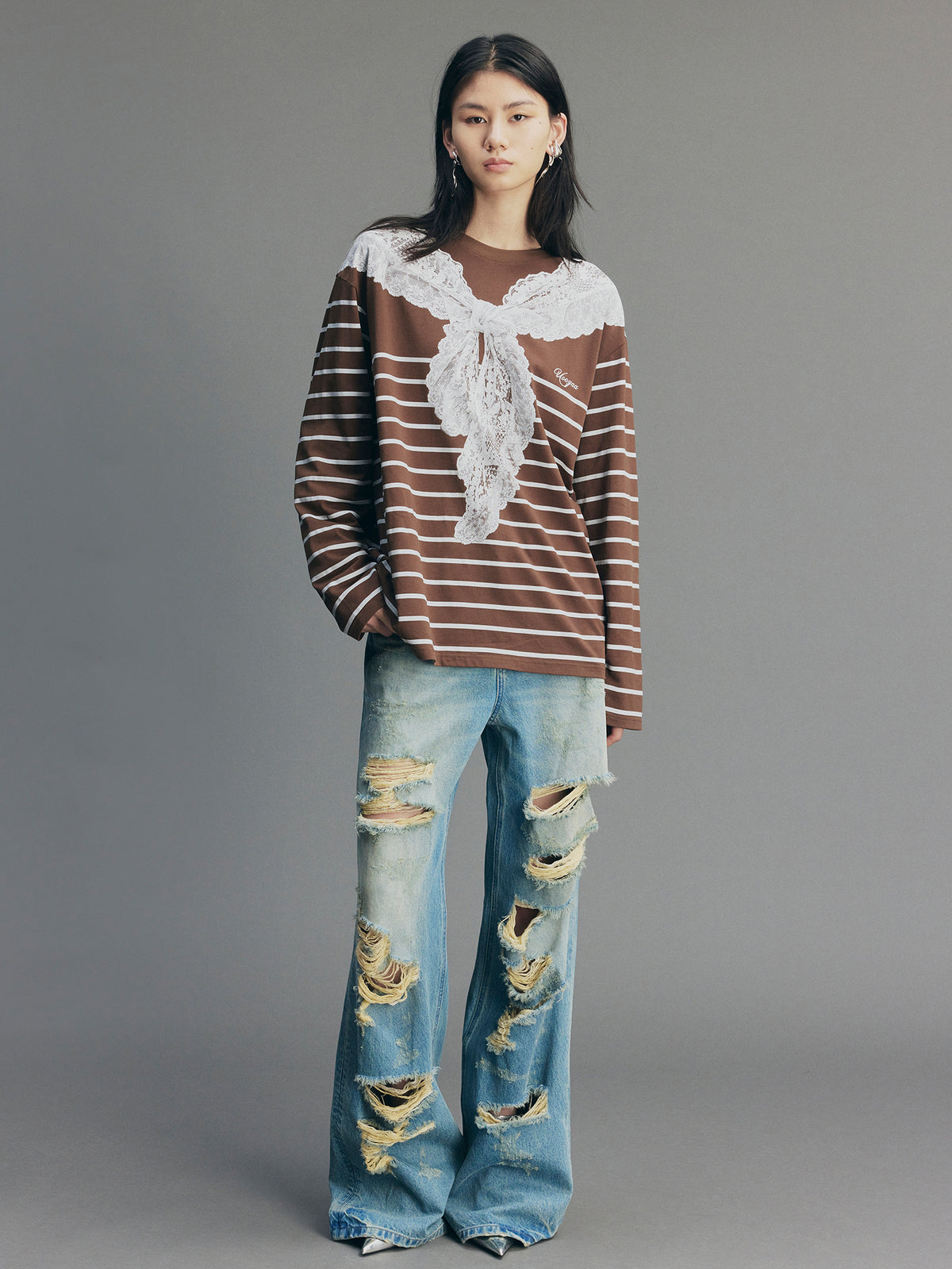 Striped Sailor Collar  Swearshirt