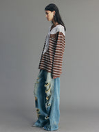 Striped Sailor Collar  Swearshirt