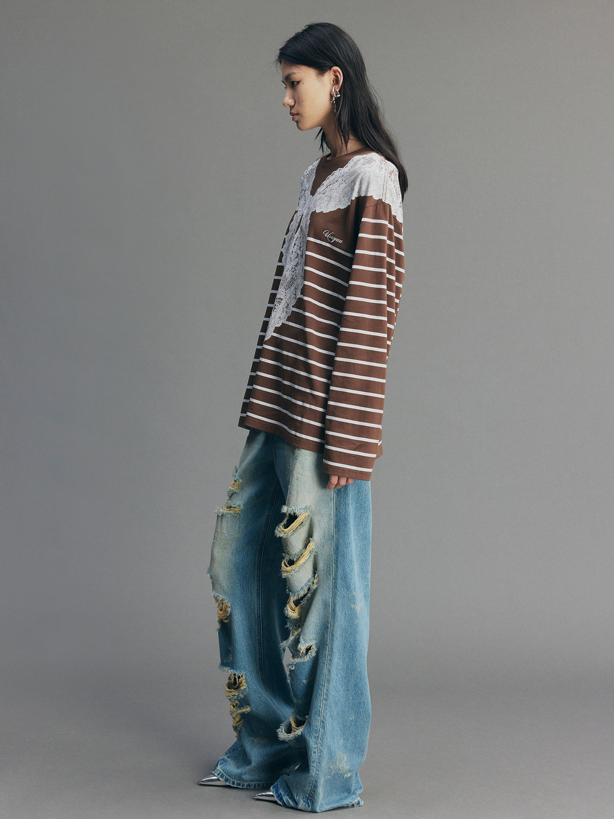Striped Sailor Collar  Swearshirt