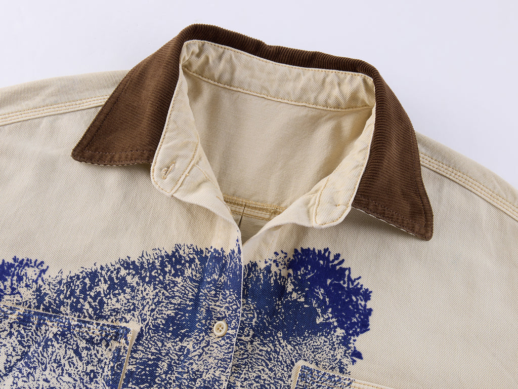 Bear-Print Utility Shirt Jacket