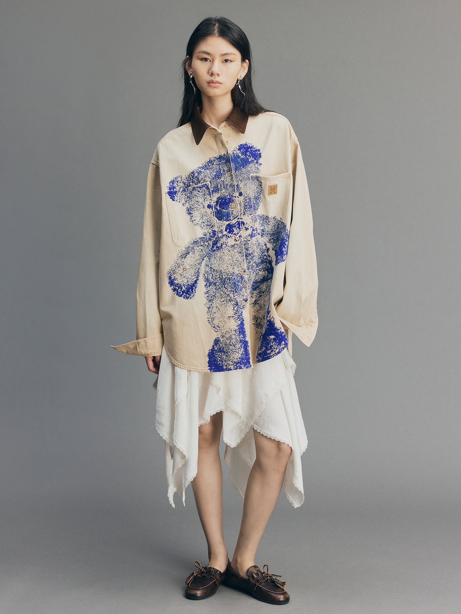 Bear-Print Utility Shirt Jacket