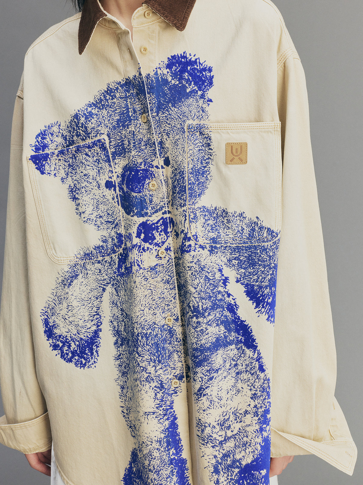 Bear-Print Utility Shirt Jacket