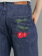Sporty Cherry Slub Barrel Jeans