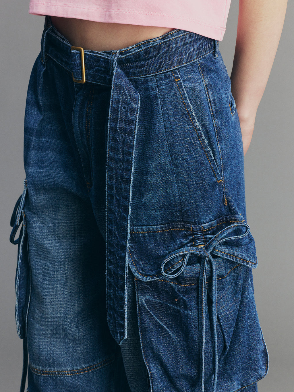 3D Bow Tie Denim Cargo Jeans