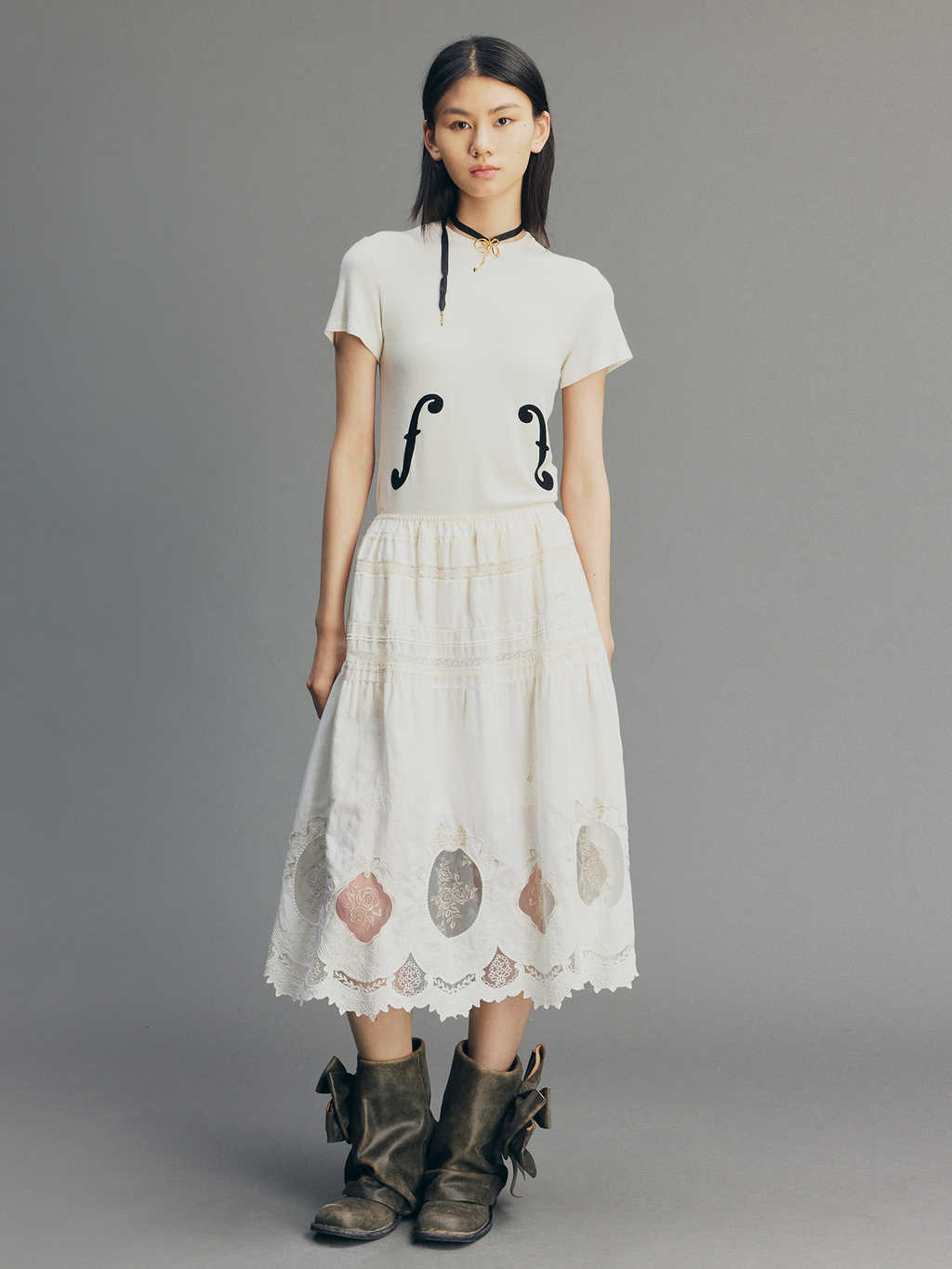 Dimensional Embroidered Lace Flared Skirt