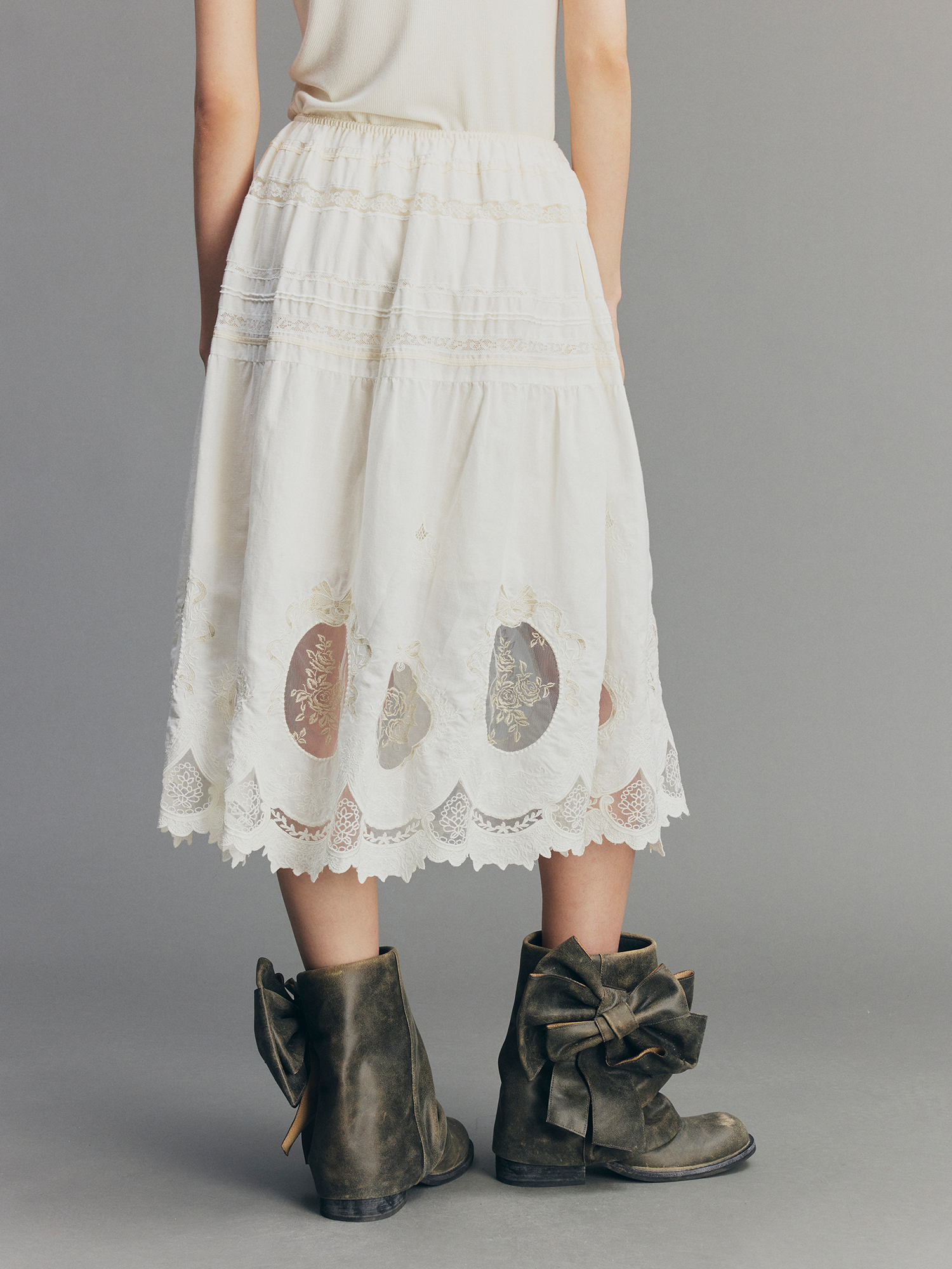 Dimensional Embroidered Lace Flared Skirt
