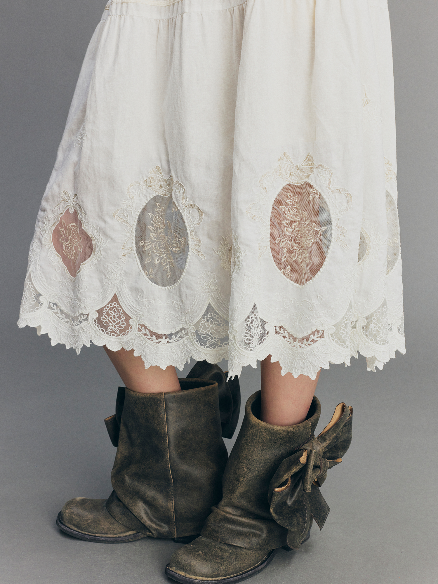 Dimensional Embroidered Lace Flared Skirt