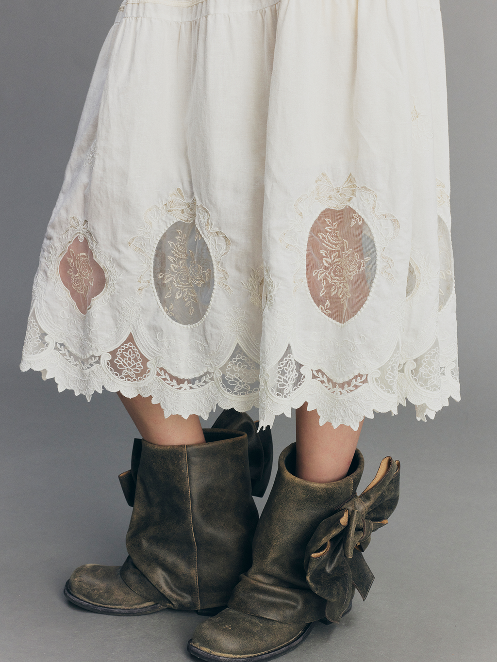 Dimensional Embroidered Lace Flared Skirt