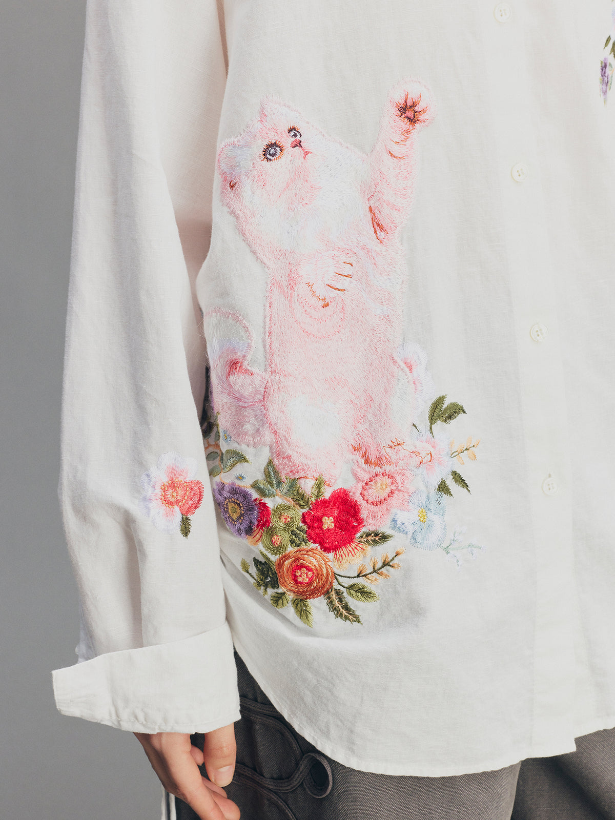 Fantasy Cat Embroidered Shirt