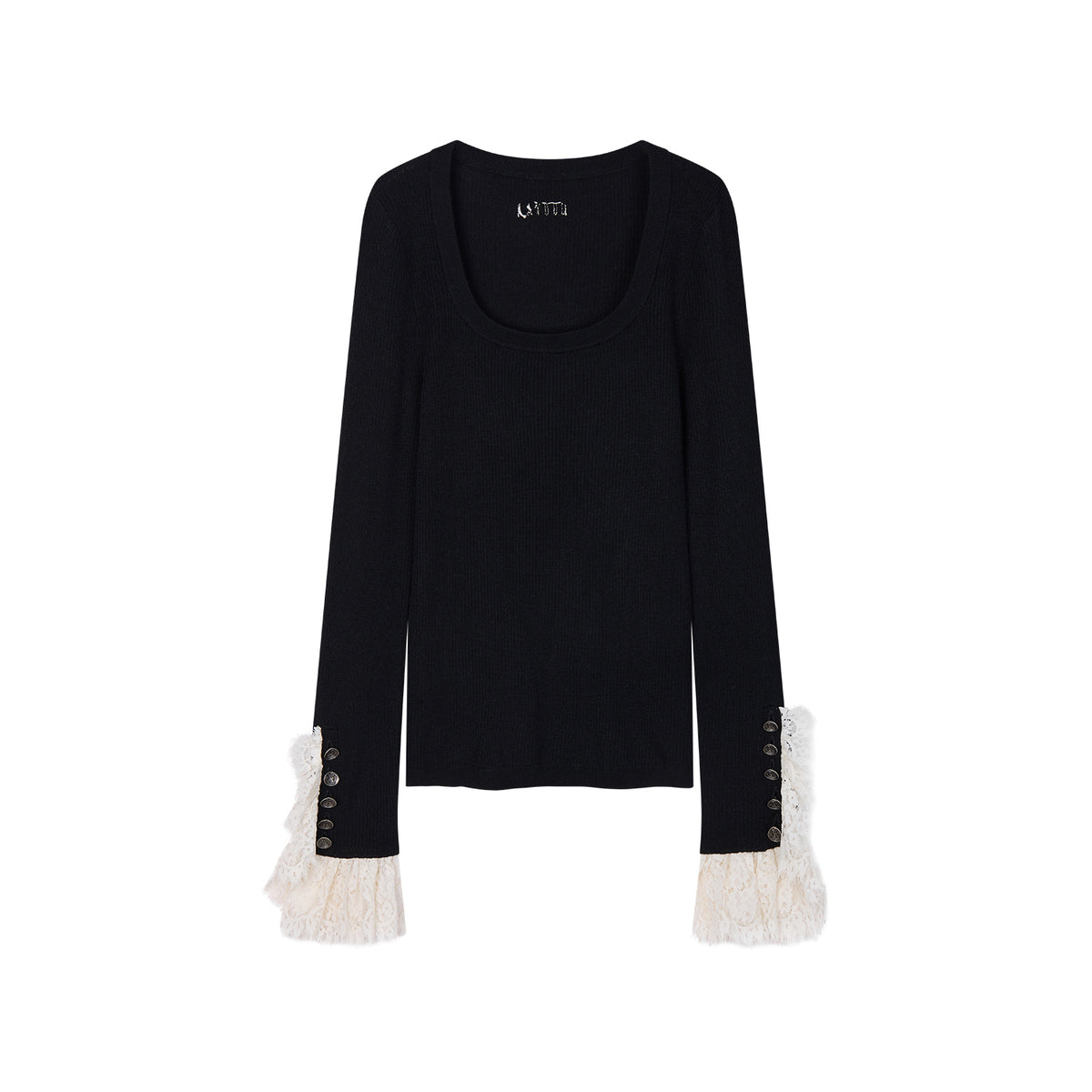 Classical Ornate Lace-Sleeve Knit Sweater