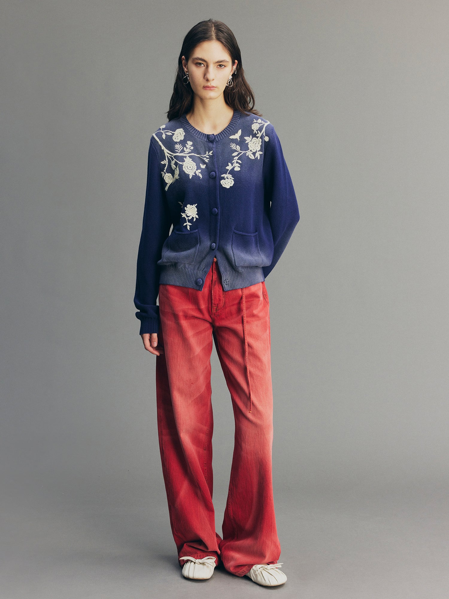 Vintage Embroidered Distressed Knit Cardigan