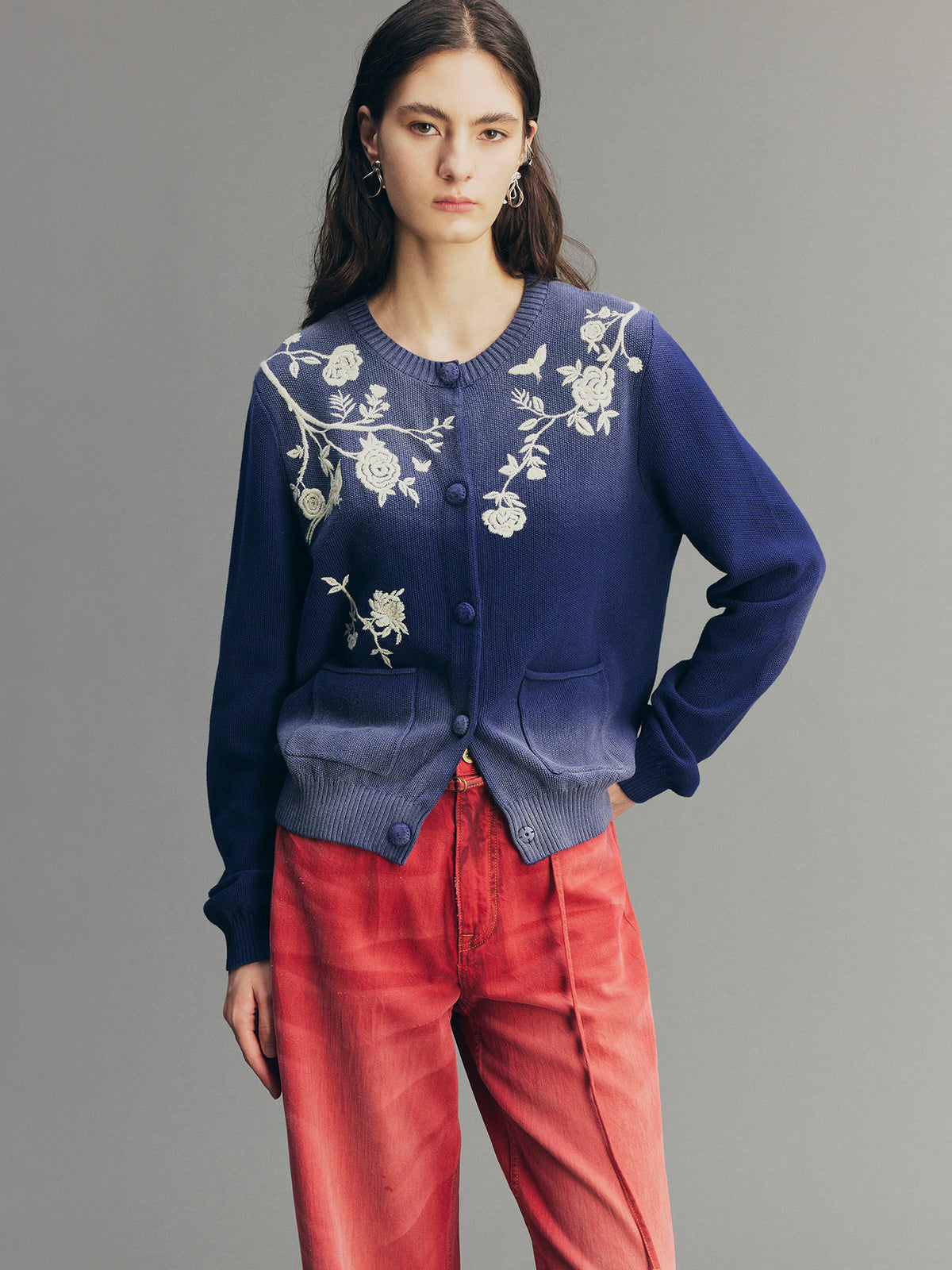 Vintage Embroidered Distressed Knit Cardigan