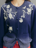 Vintage Embroidered Distressed Knit Cardigan