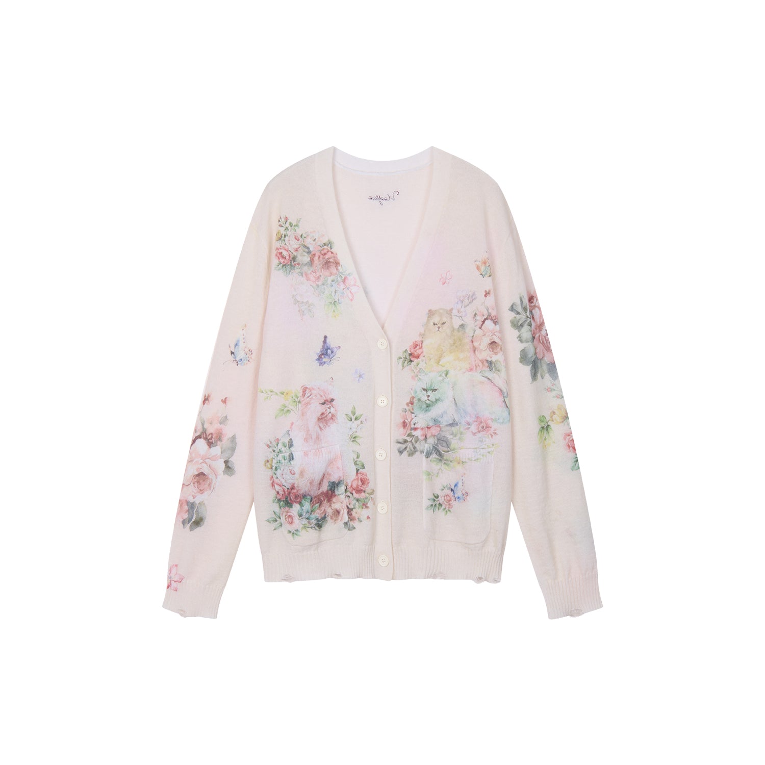 Fantasy Cat Print V-Neck Cardigan