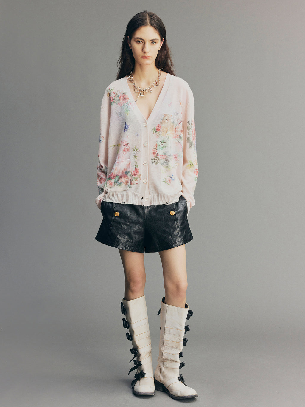 Fantasy Cat Print V-Neck Cardigan