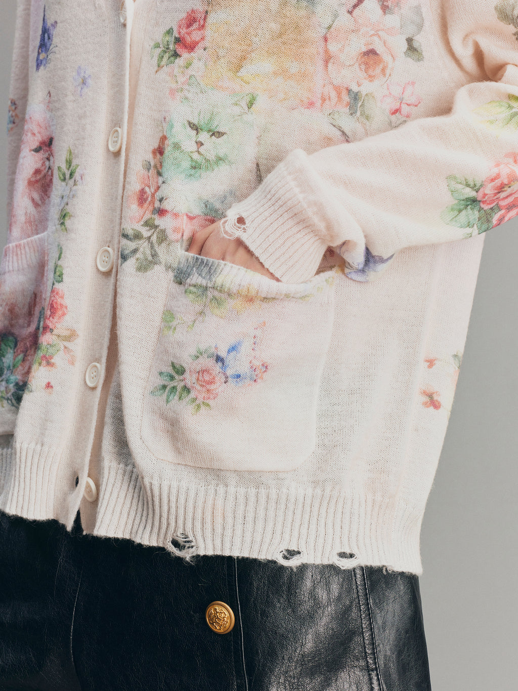Fantasy Cat Print V-Neck Cardigan
