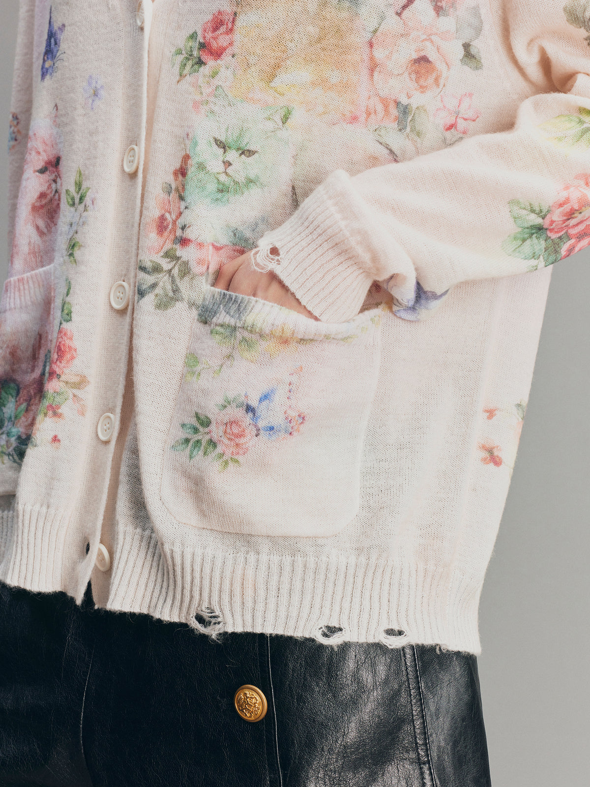 Fantasy Cat Print V-Neck Cardigan