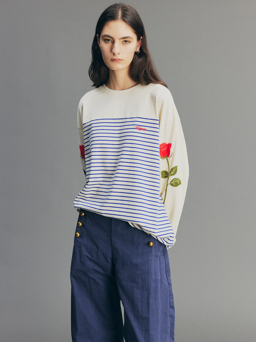 Romantic True Flower Stem Embroidered Sweatshirt
