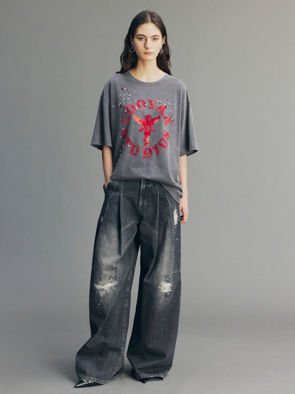 Rock Print Rhinestone T-shirt