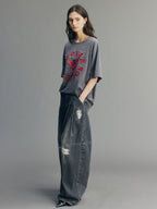 Rock Print Rhinestone T-shirt