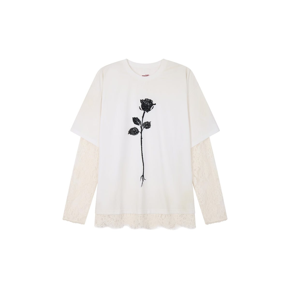 True Flower Sequin Embroidered Layered T-shirt