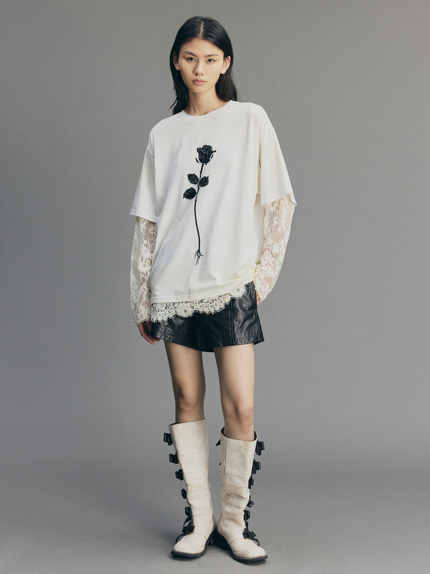 True Flower Sequin Embroidered Layered T-shirt